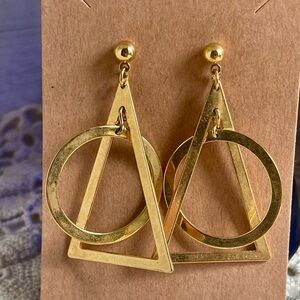 Gold Geometric Triangle & Circle Drop Earrings - Women Jewelry
